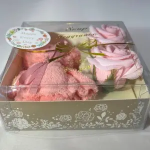 Zeep bloemen handdoek set roze