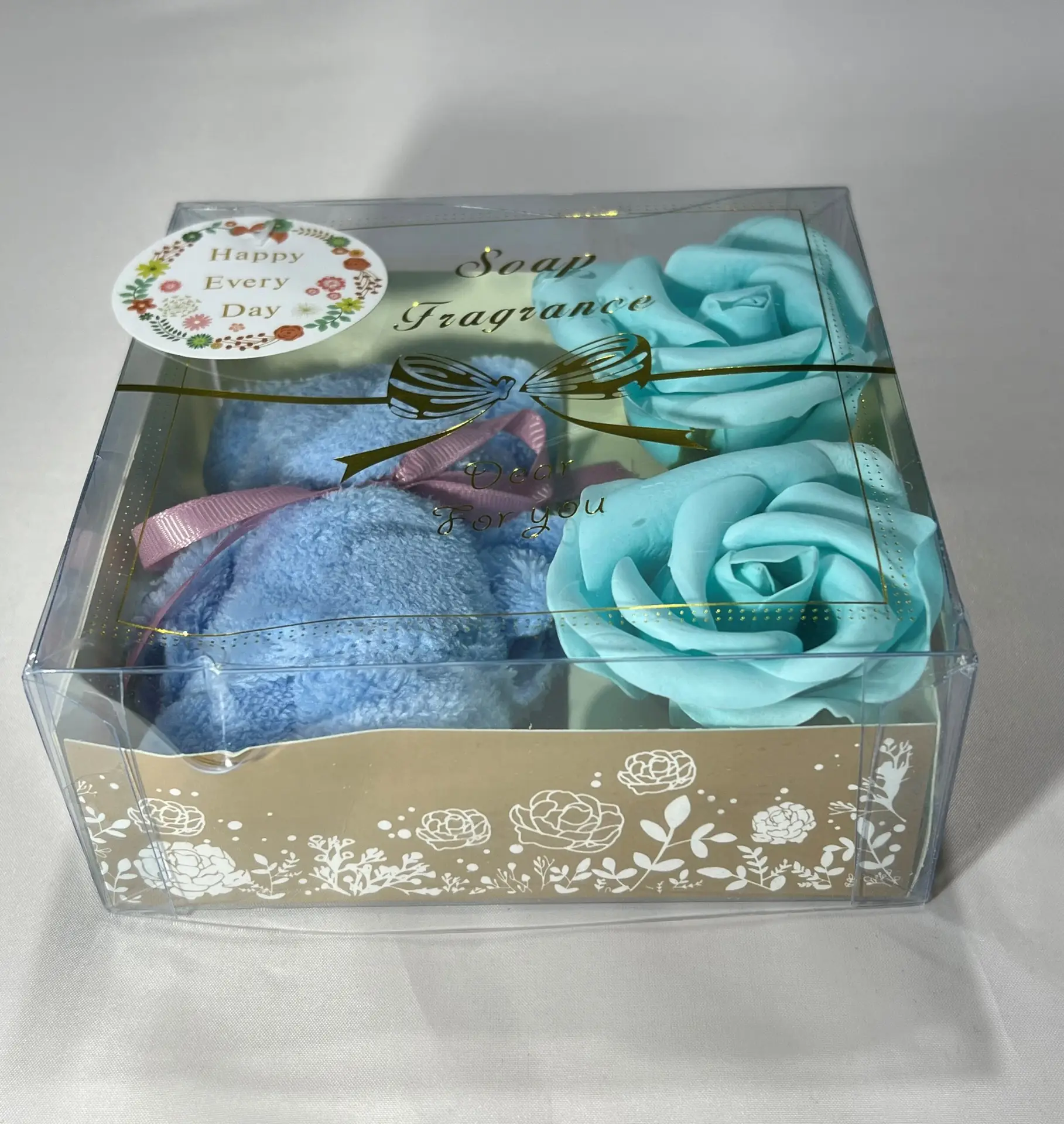 Zeep bloemen handdoek set blauw