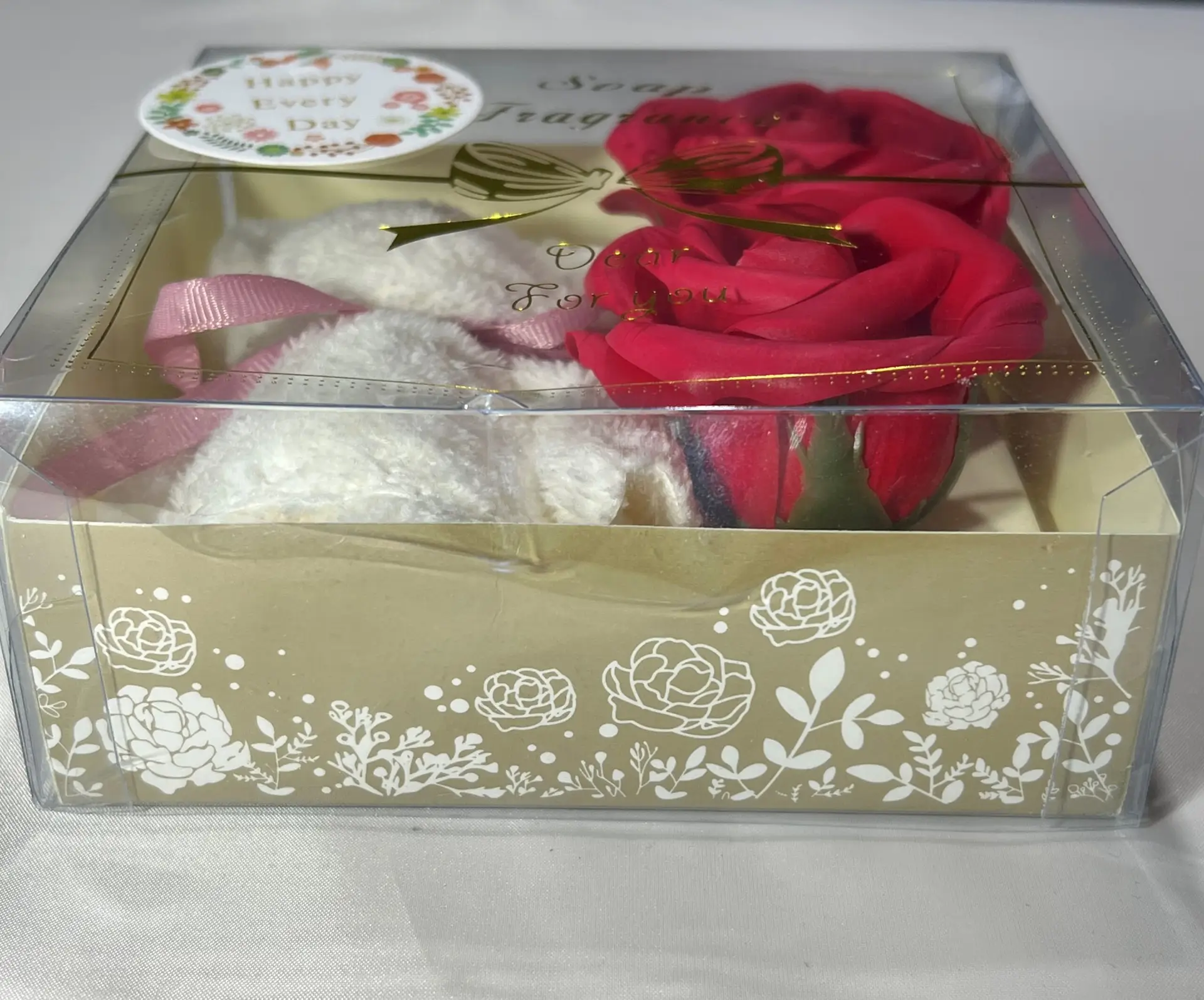 Zeep bloemen handdoek set wit