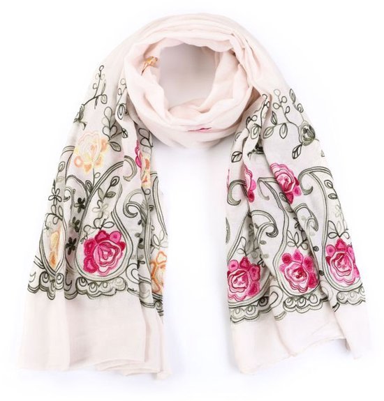 Geborduurde zomer sjaal- Beige