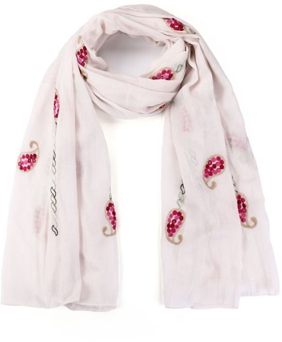 Geborduurde zomer sjaal- Beige