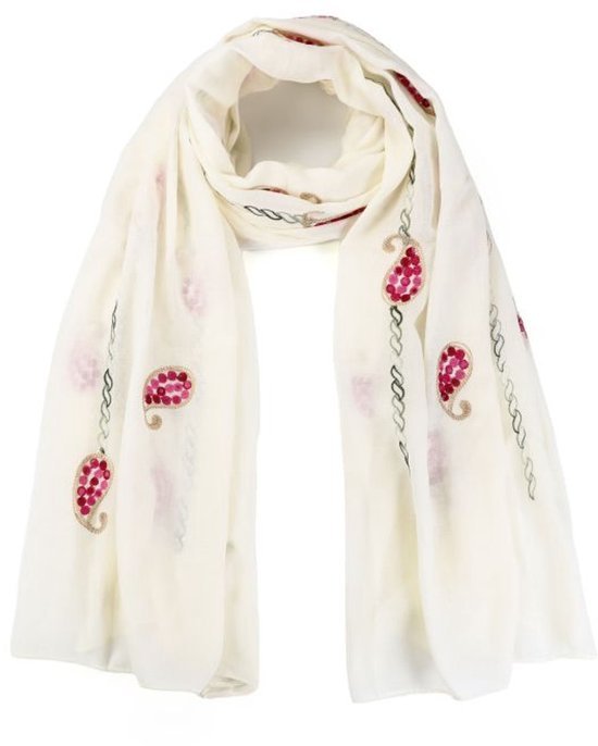 Geborduurde zomer sjaal- off white