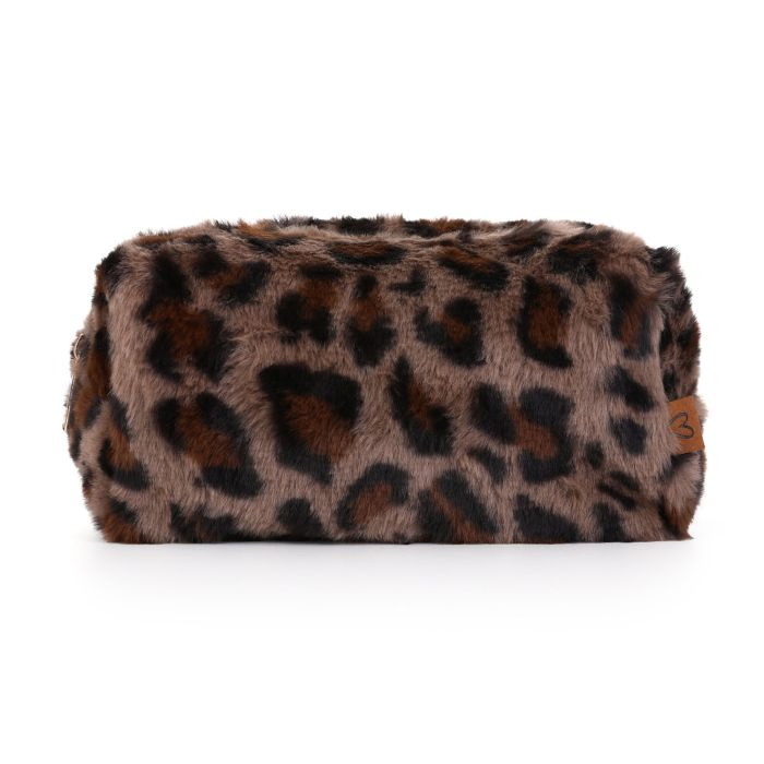 Luipaard faux fur make up tas- Bruin