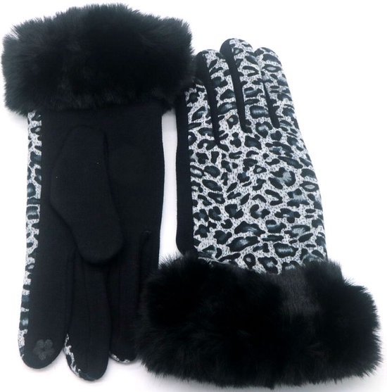 Handschoenen – luipaarprint – faux fur